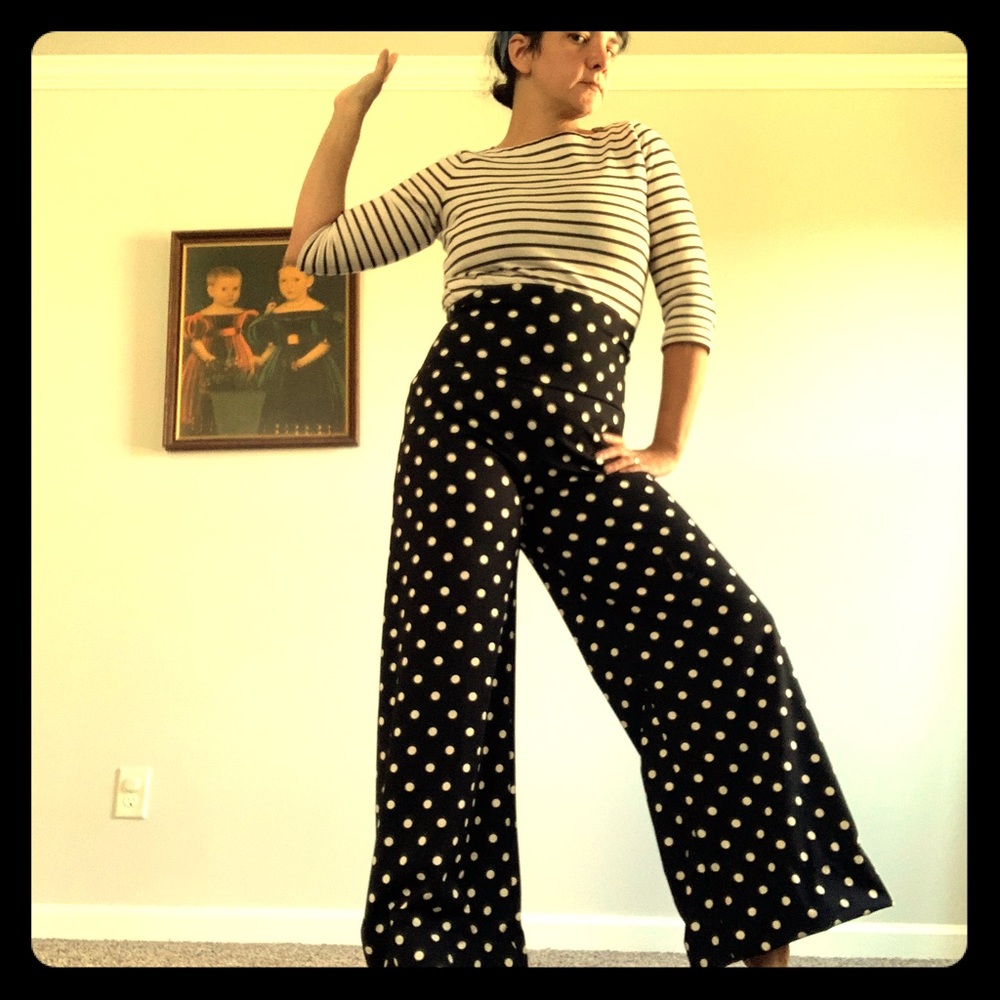 High waisted polka dot wide leg pants.
